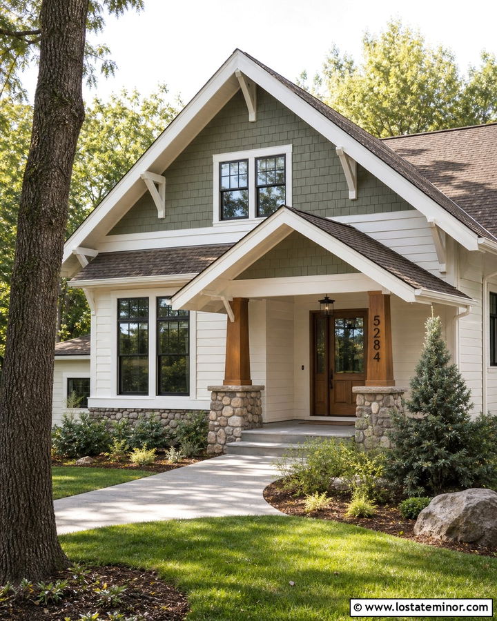 Off White Craftsman With Cedar Column Numbers - 30 Off White House Design With House Numbers Ideas
