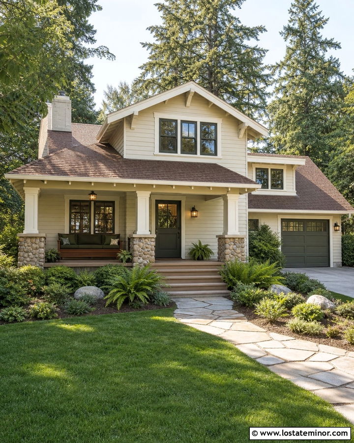 Off White Craftsman With Cedar Porch Daybed - 30 Off White House Design With Daybed Ideas