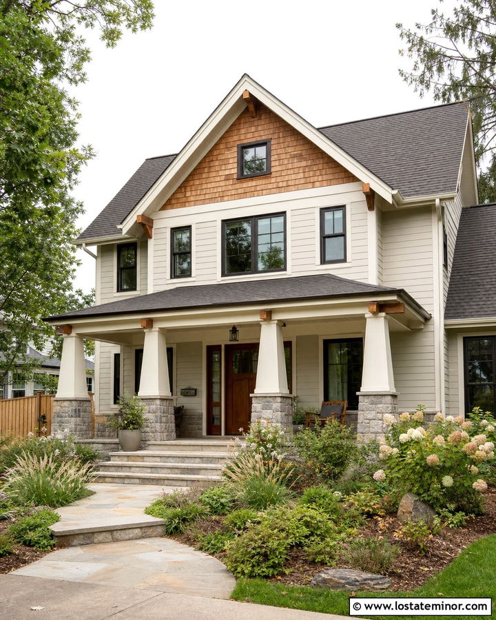 Off White Craftsman With Cedar Shake And Stone - 30 Off White House Design With Cedar Shake Ideas