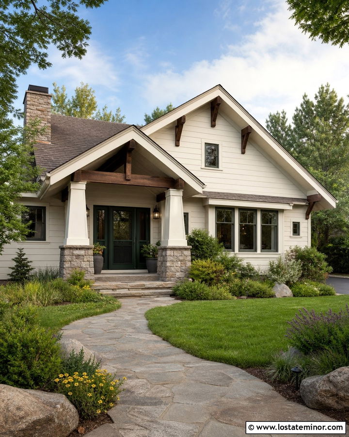 Off White Craftsman With Dark Green Screen Door - 30 Off White House Design With Screen Door Ideas