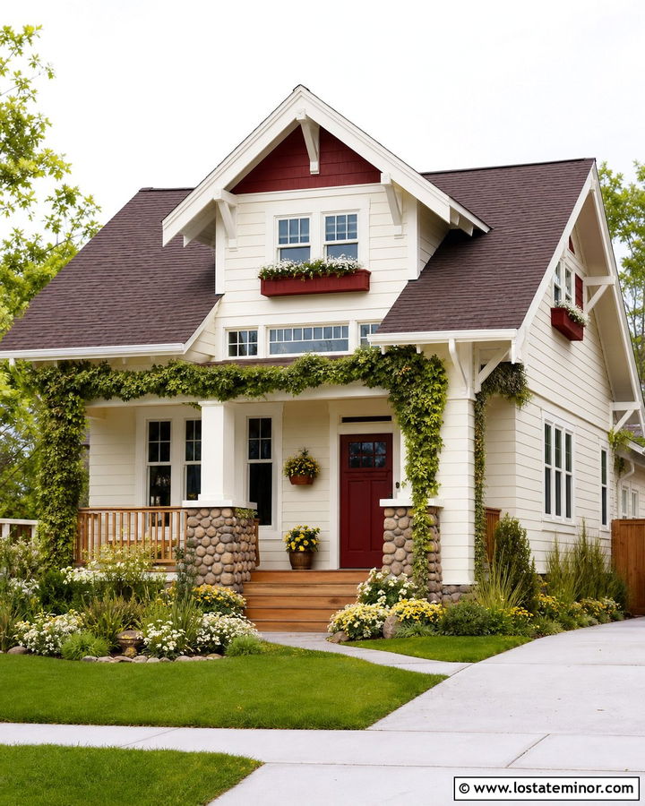 Off White Craftsman With Red Window Boxes - 30 Off White House Design With Window Boxes Ideas