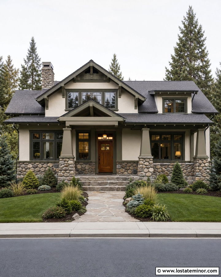 Off White Craftsman With River Rock Wainscoting - 30 Off White House Design With Wainscoting Ideas