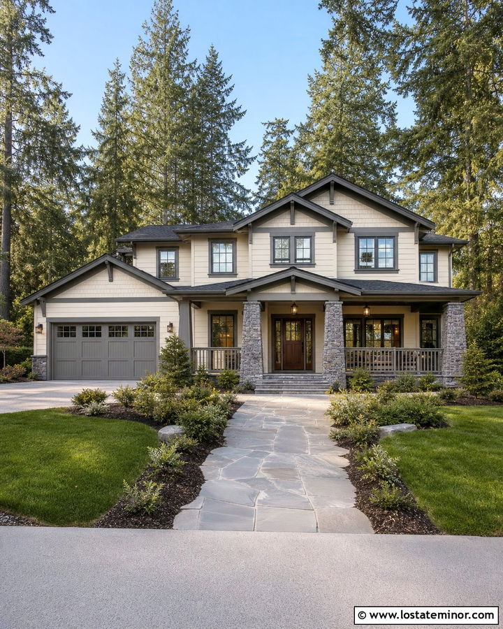 Off White Craftsman With Stone Gray Trim - 30 Off White House Design With Trim Ideas
