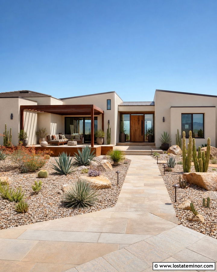 Off White Desert House With Steel Pergola - 30 Off White House Design With Pergola Ideas