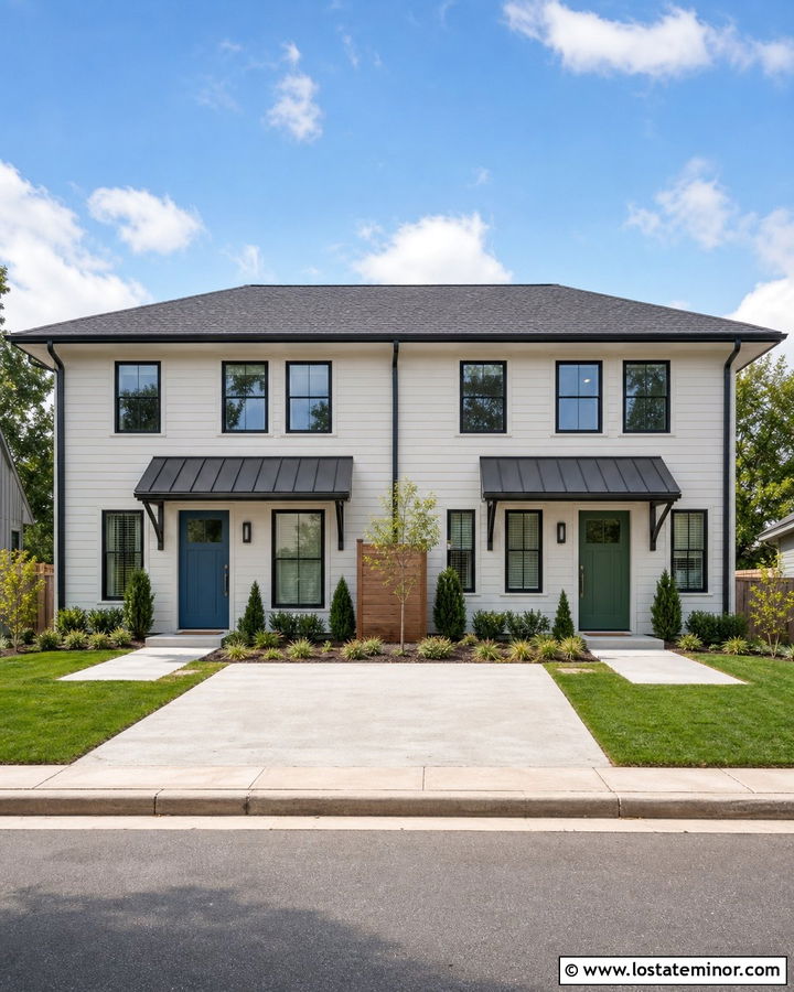 Off White Duplex With Matching Awnings - 30 Off White House Design With Awning Ideas