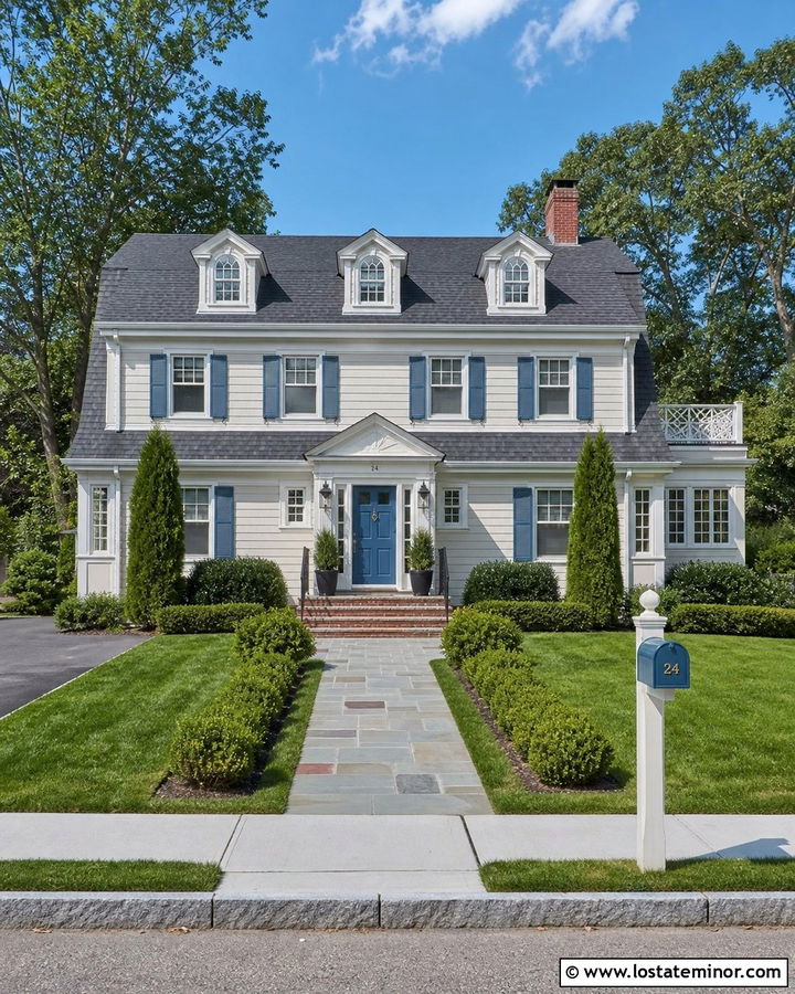 Off White Dutch Colonial With Blue Mailbox - 30 Off White House Design With Mailbox Ideas