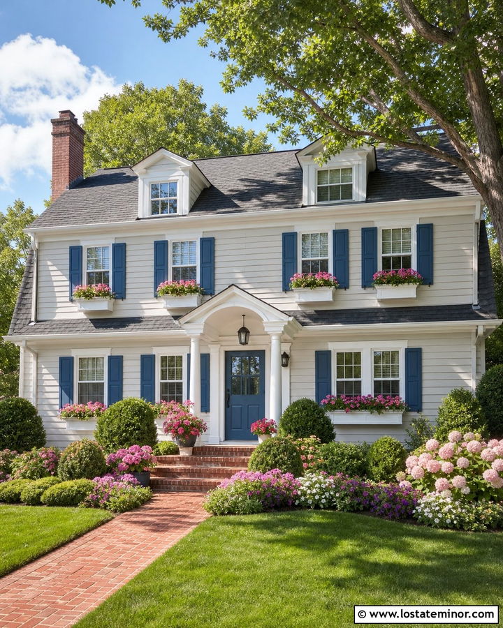 Off White Dutch Colonial With White Window Boxes - 30 Off White House Design With Window Boxes Ideas