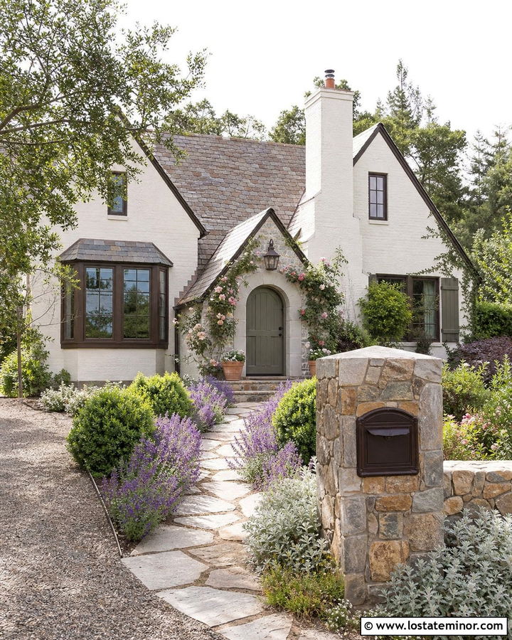 Off White English Cottage With Stone Mailbox - 30 Off White House Design With Mailbox Ideas