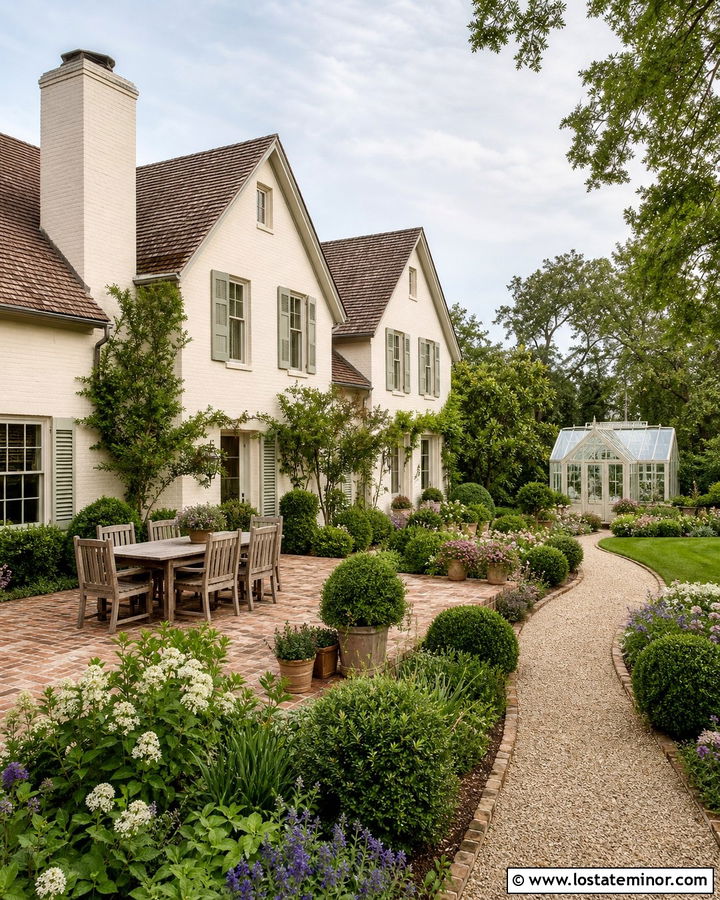 Off White English House With Garden Backyard - 30 Off White House Design With Backyard Ideas