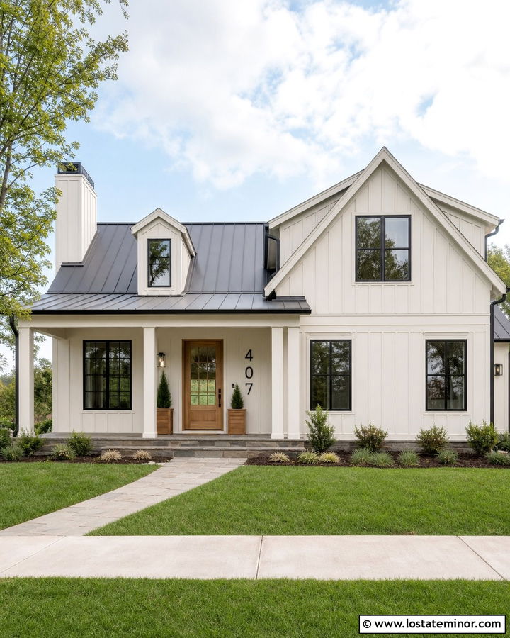 Off White Farmhouse With Black House Numbers - 30 Off White House Design With House Numbers Ideas
