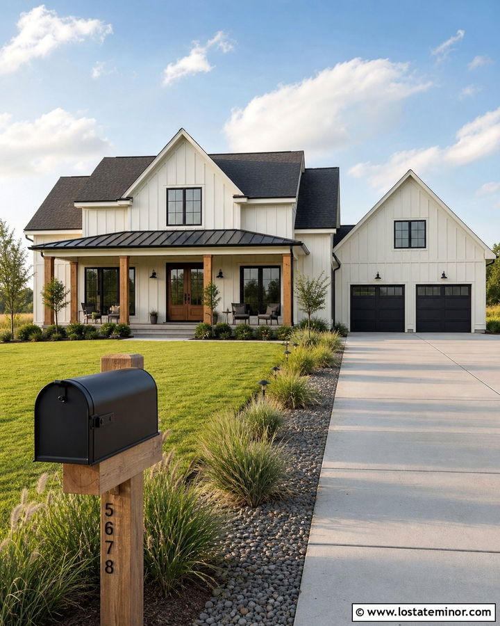 Off White Farmhouse With Cedar Mailbox Post - 30 Off White House Design With Mailbox Ideas