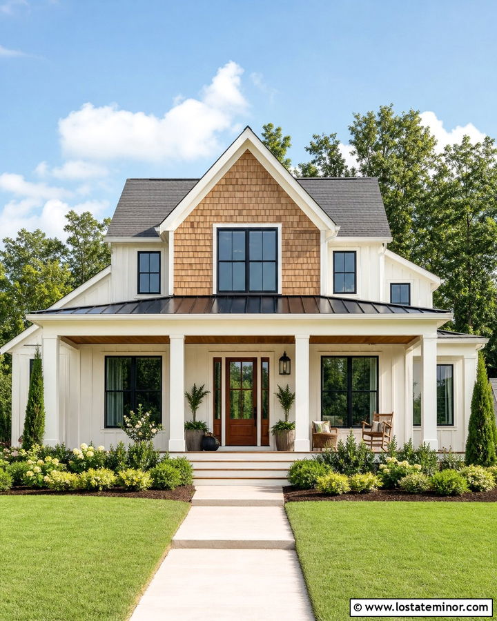Off White Farmhouse With Cedar Shake Front Gable - 30 Off White House Design With Cedar Shake Ideas