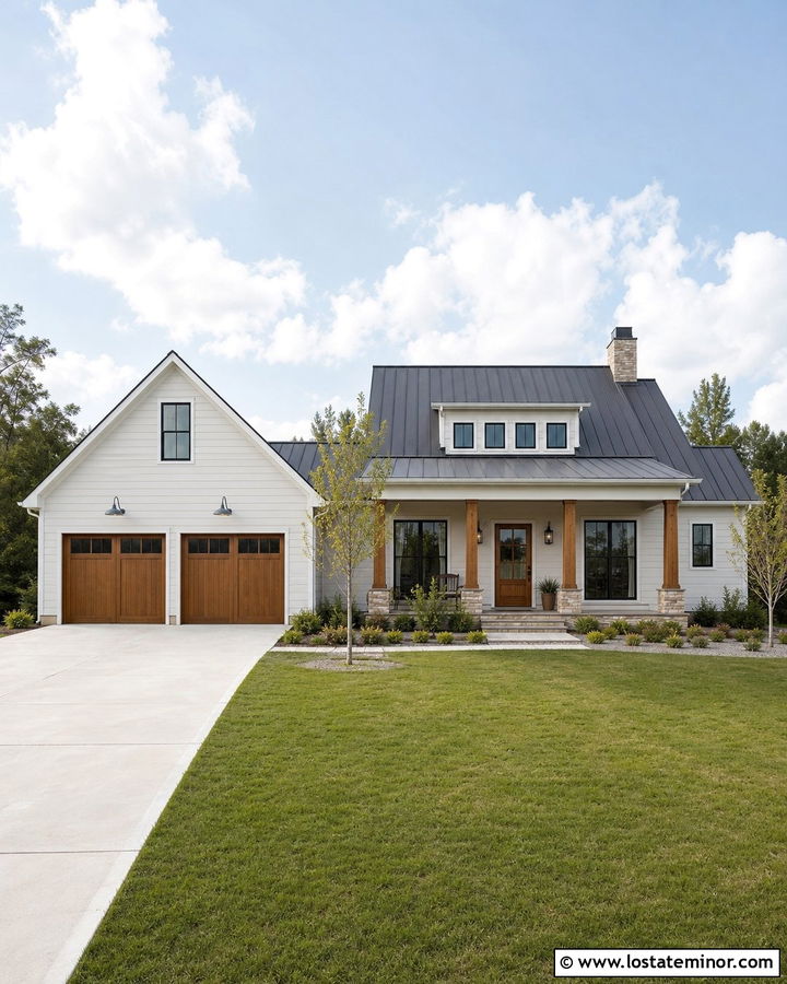 Off White Farmhouse With Gooseneck Lights - 30 Off White House Design With Light Fixtures Ideas