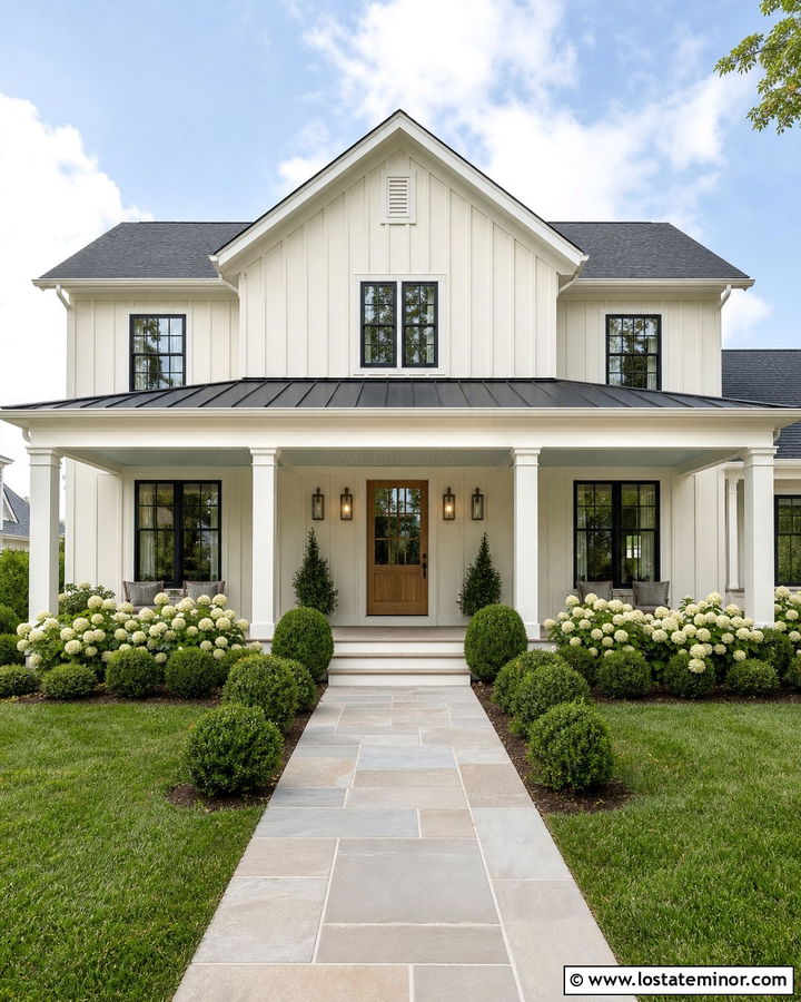 Off White Farmhouse With Haint Blue Porch Ceiling - 30 Off White House Design With Porch Ceiling Ideas