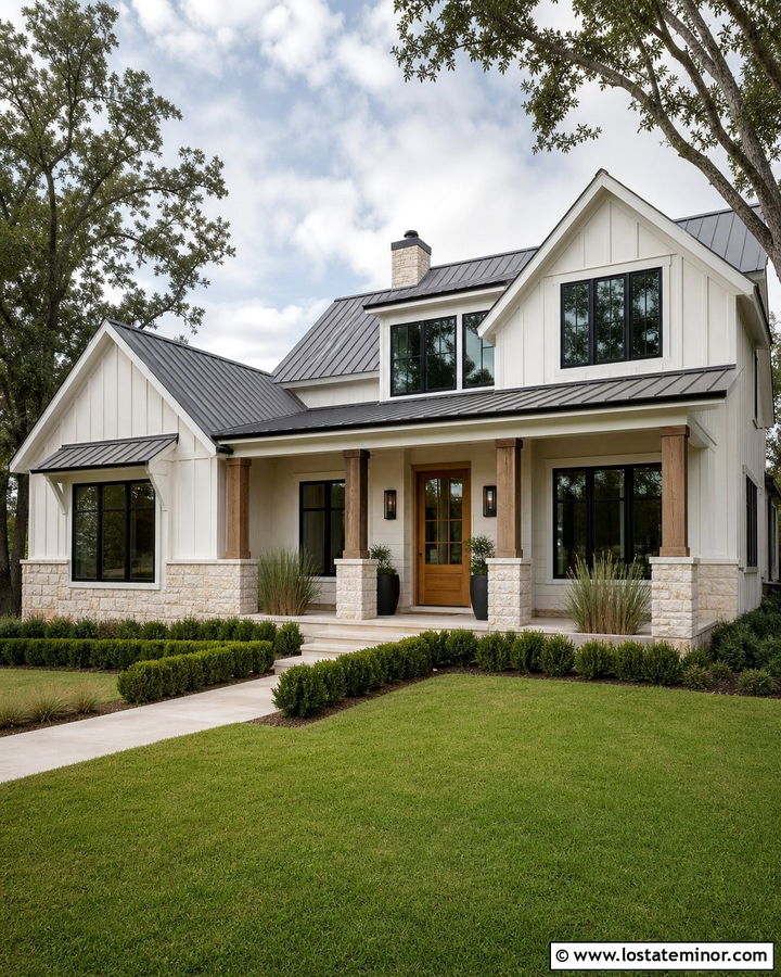 Off White Farmhouse With Limestone Wainscoting - 30 Off White House Design With Wainscoting Ideas