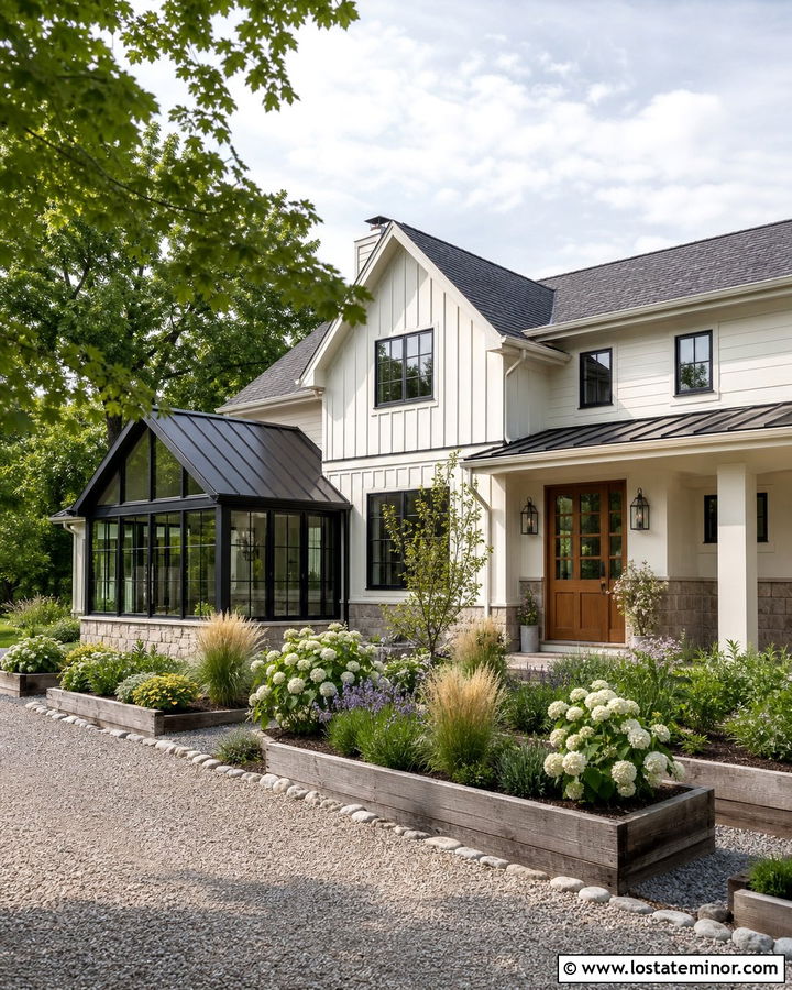 Off White Farmhouse With Metal Roof Sunroom - 30 Off White House Design With Sunroom Ideas