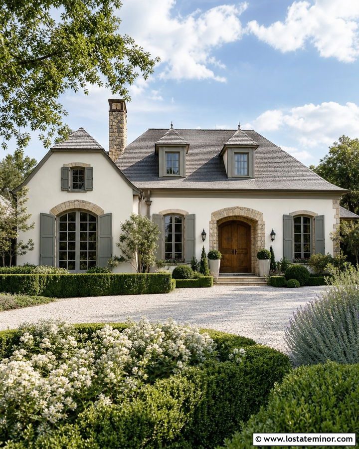 Off White French Country House With Hipped Dormers - 30 Off White House Design With Dormers Ideas