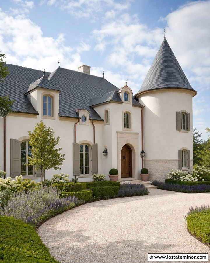 Off White French Country With Limestone - 30 Off White House Design With Stone Accents Ideas
