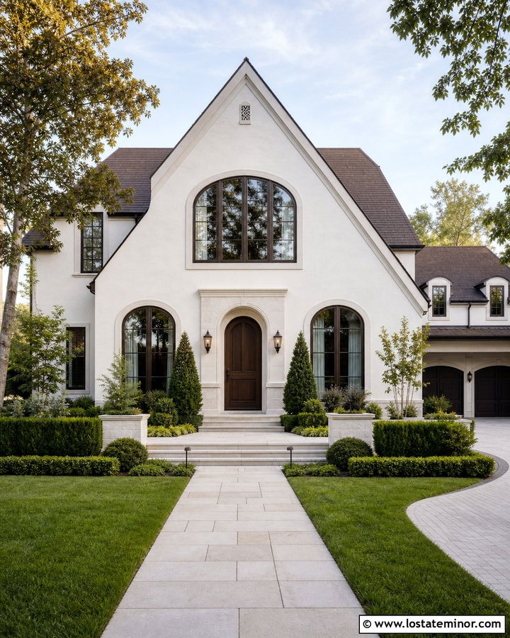 Off White Gable House With Arched Windows - 30 Off White House Design With Gables Ideas