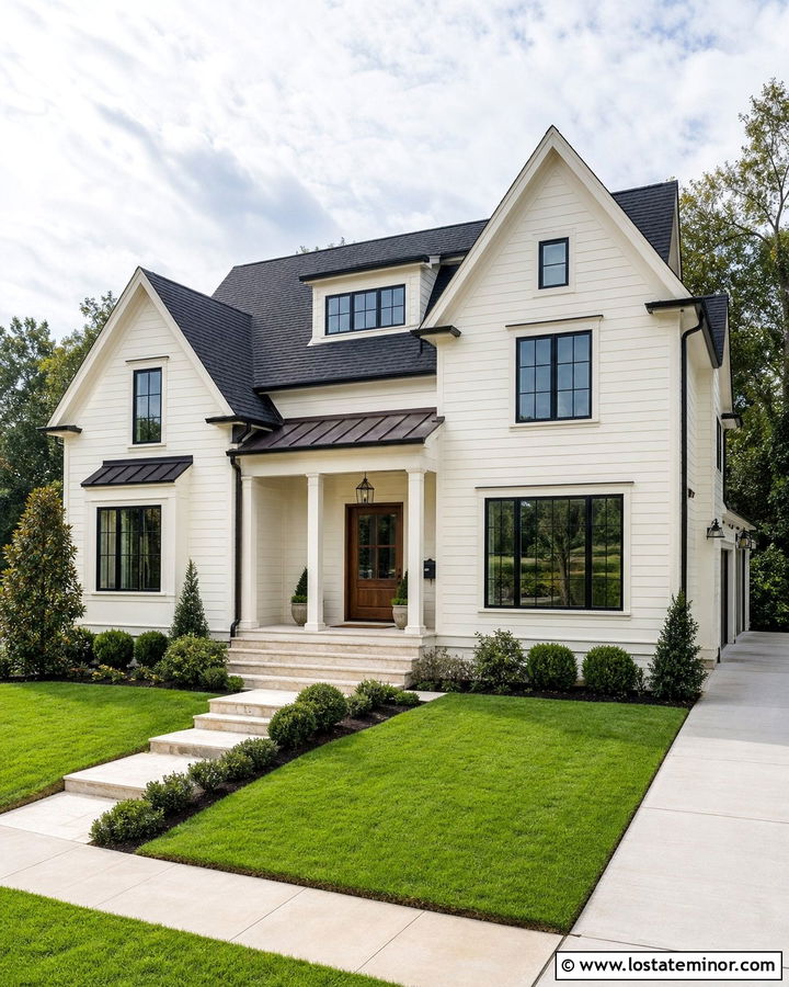 Off White Gable House With Black Windows - 30 Off White House Design With Gables Ideas