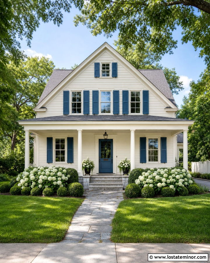Off White Gable House With Blue Shutters - 30 Off White House Design With Gables Ideas