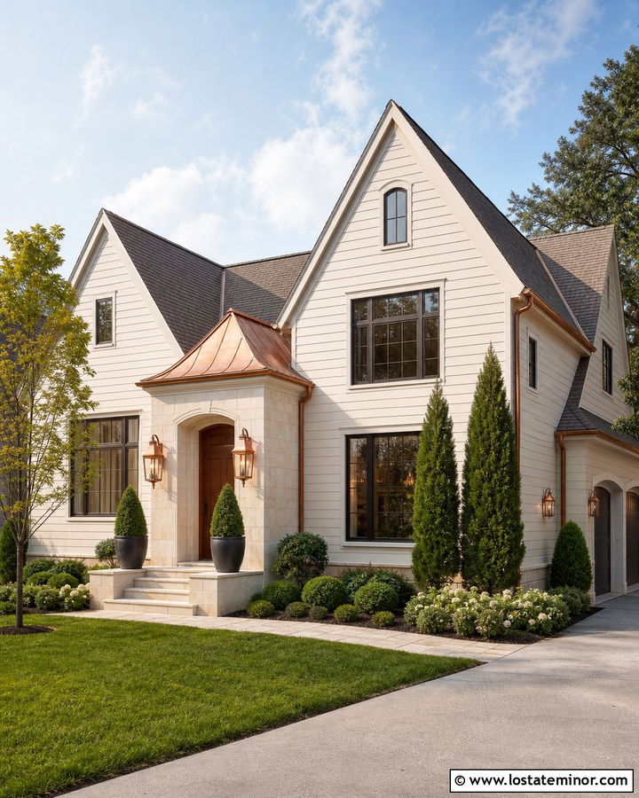 Off White Gable House With Copper Accents - 30 Off White House Design With Gables Ideas