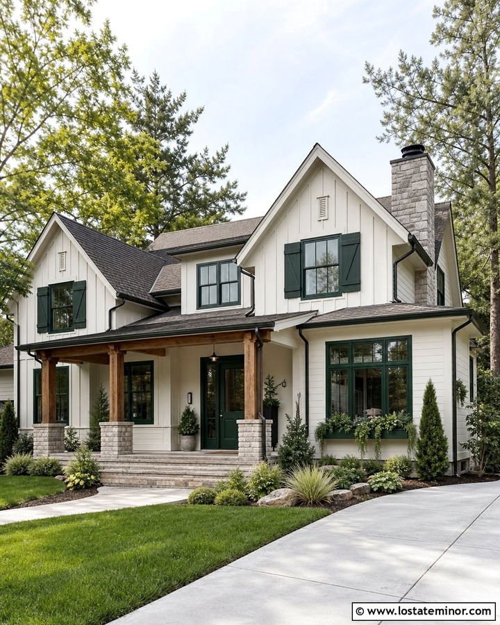 Off White Gable House With Dark Green Trim - 30 Off White House Design With Gables Ideas