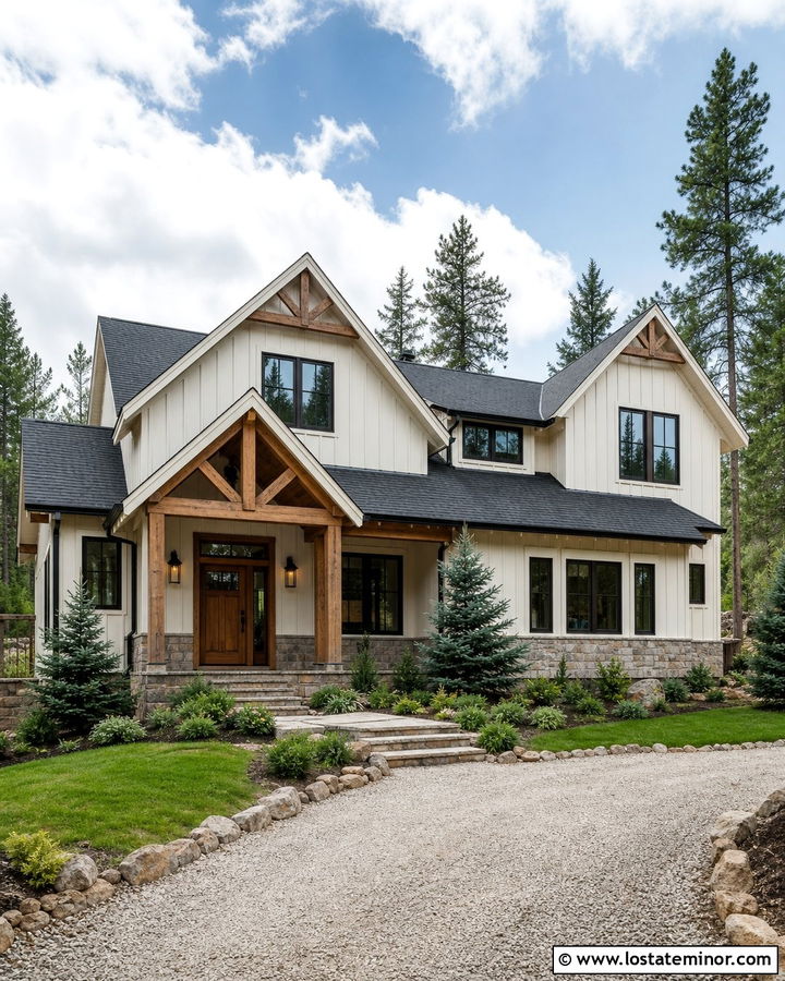 Off White Gable House With Decorative Trusses - 30 Off White House Design With Gables Ideas