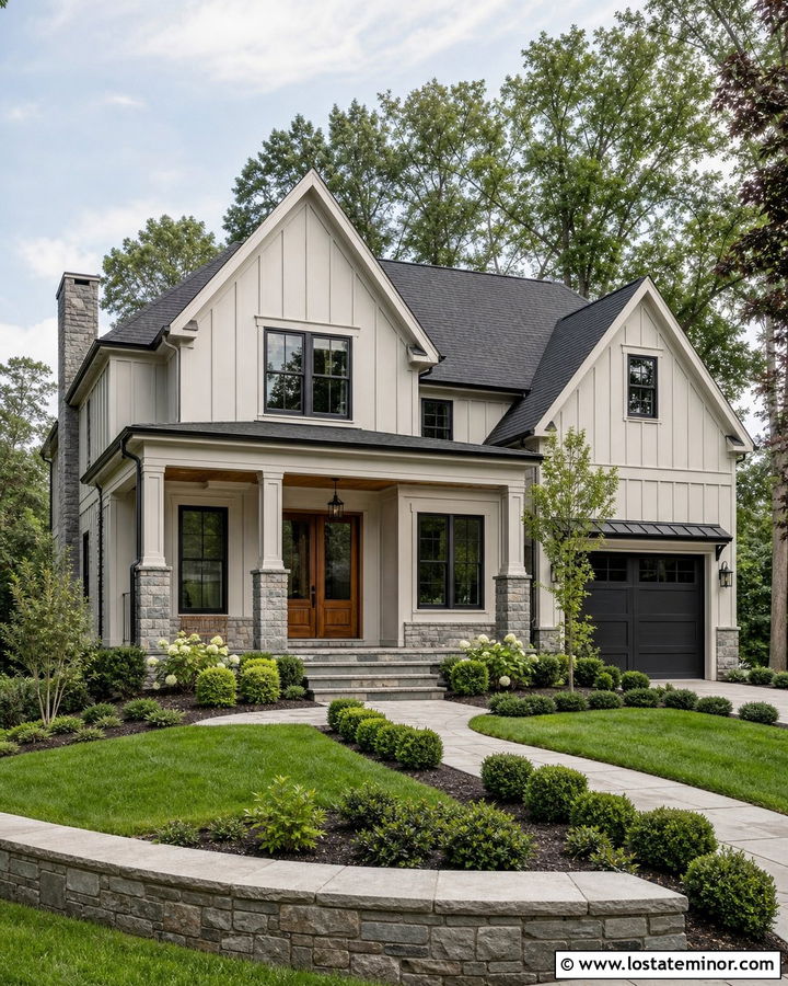 Off White Gable House With Gray Stone - 30 Off White House Design With Gables Ideas