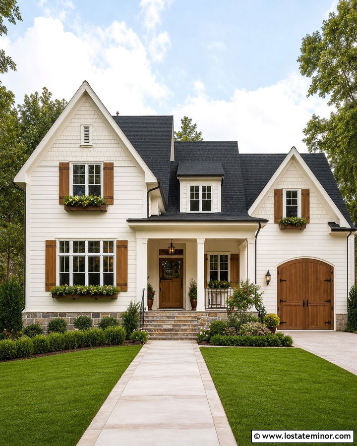 Off White Gable House With Wood Shutters - 30 Off White House Design With Gables Ideas