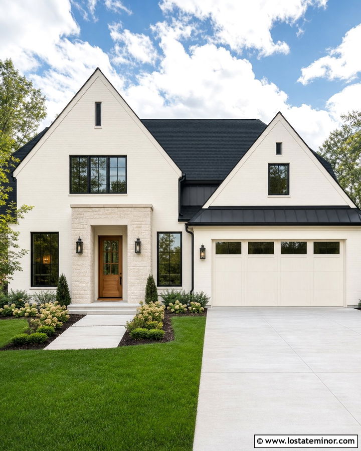 Off White Gable House With a Black Roof - 30 Off White House Design With Gables Ideas