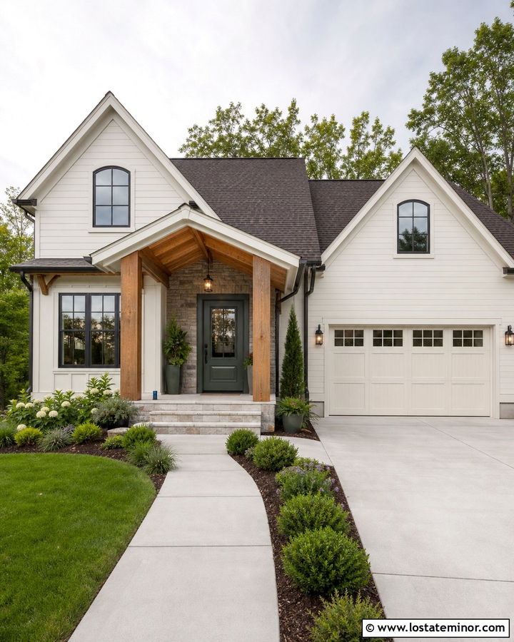 Off White Gable House With a Green Front Door - 30 Off White House Design With Gables Ideas