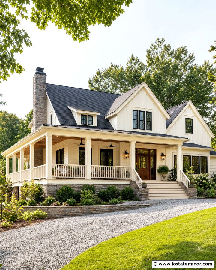 Off White Gable House With a Wraparound Porch - 30 Off White House Design With Gables Ideas