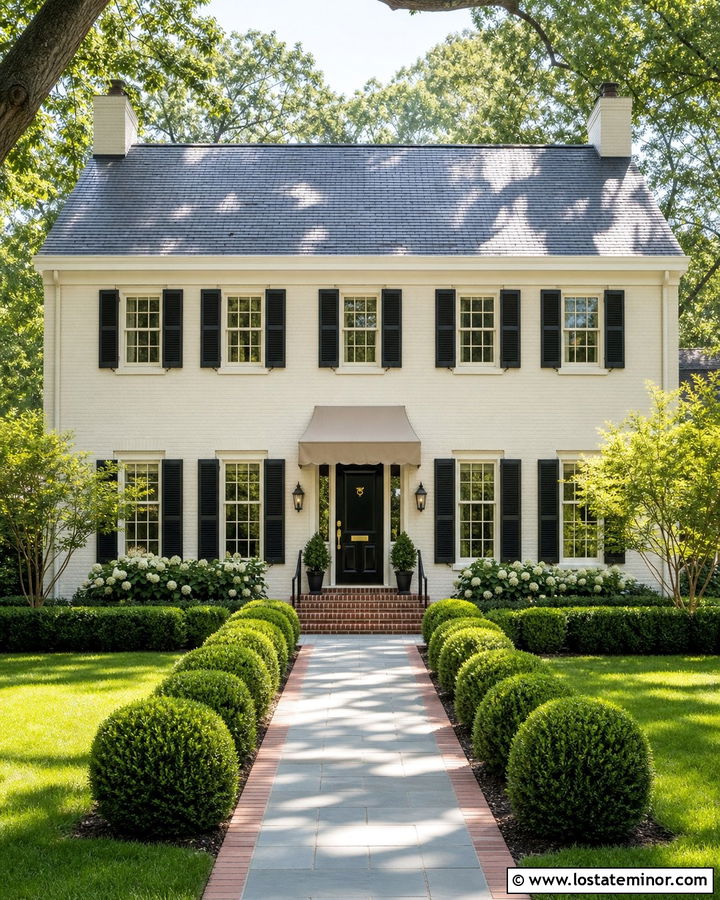 Off White Georgian House With Classic Awning - 30 Off White House Design With Awning Ideas