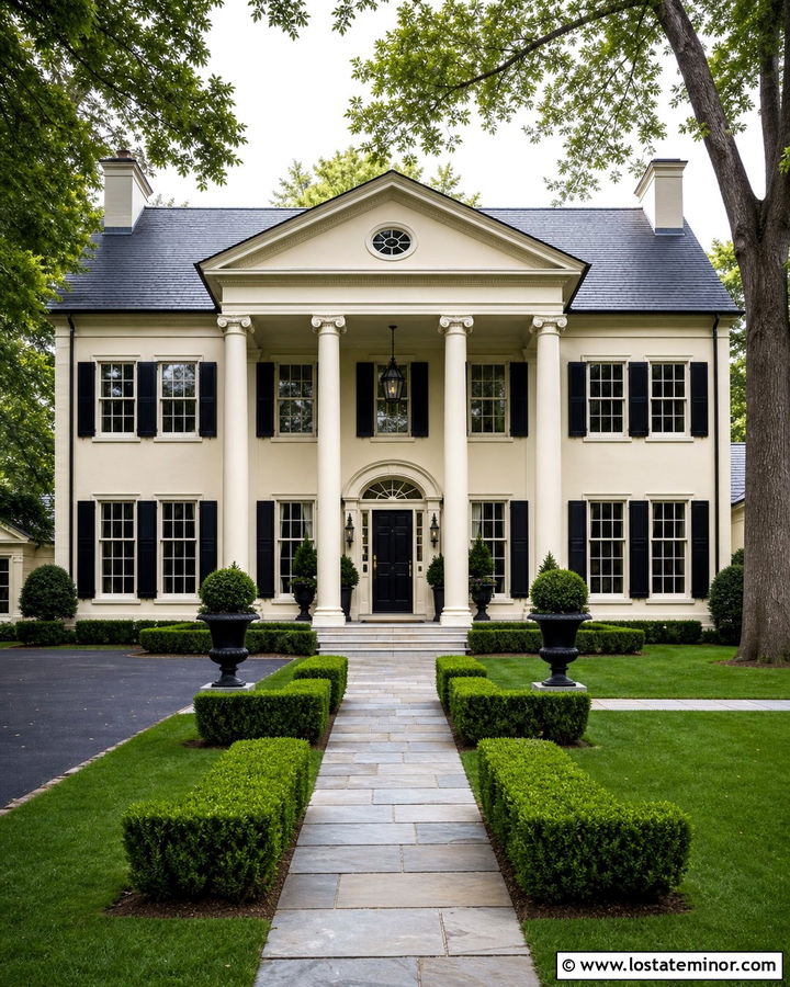 Off White Georgian House With Columned Portico - 30 Off White House Design With Portico Ideas