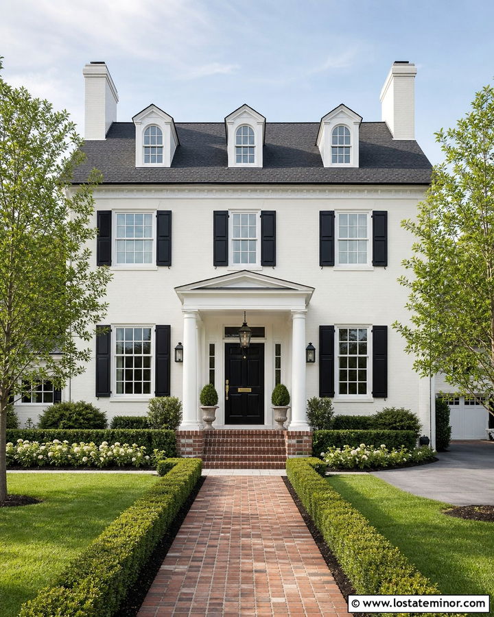 Off White Georgian House With Pale Gray Porch Ceiling - 30 Off White House Design With Porch Ceiling Ideas