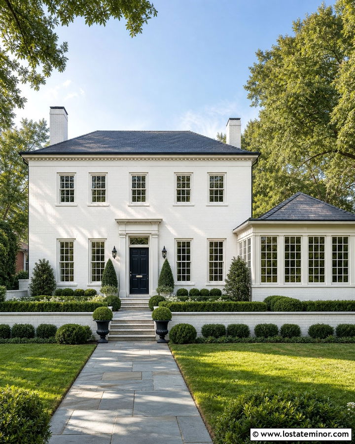 Off White Georgian House With Symmetrical Sunroom - 30 Off White House Design With Sunroom Ideas