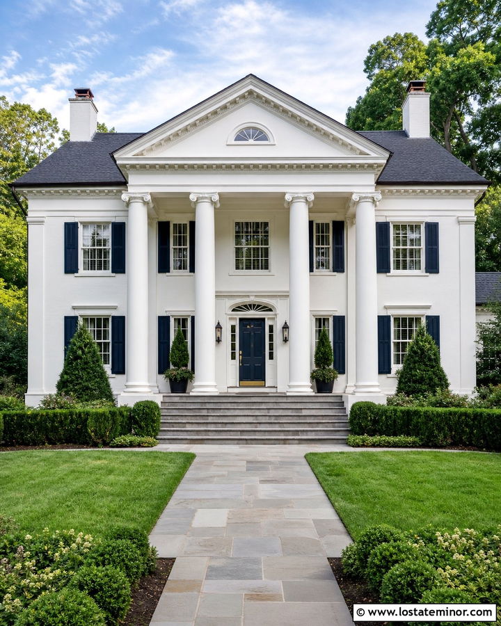 Off White Greek Revival House With Tall Portico - 30 Off White House Design With Portico Ideas