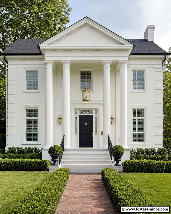 Off White Greek Revival With Brass Mailbox - 30 Off White House Design With Mailbox Ideas
