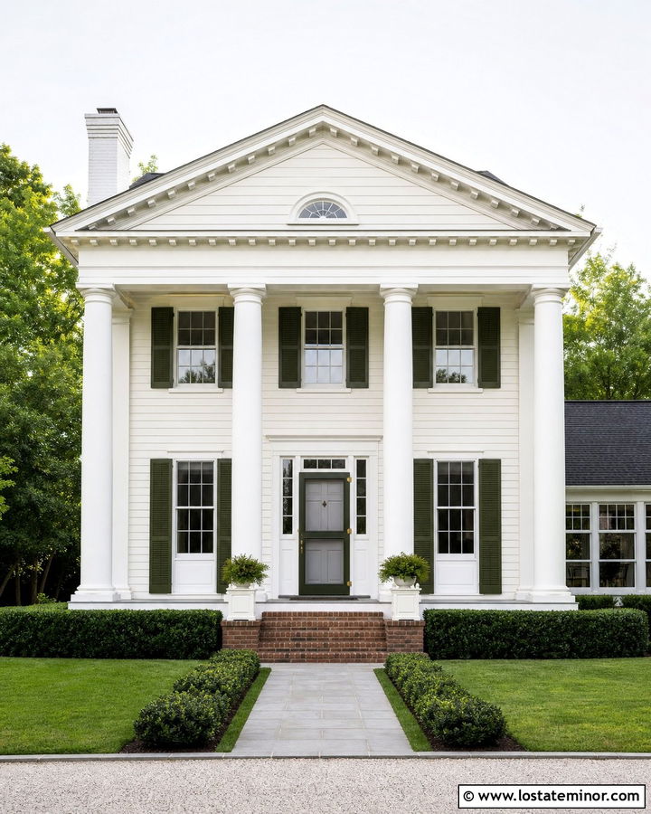 Off White Greek Revival With Green Screen Door - 30 Off White House Design With Screen Door Ideas