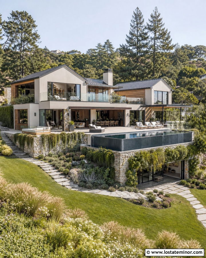 Off White Hillside House With Elevated Pool - 30 Off White House Design With Swimming Pool Ideas