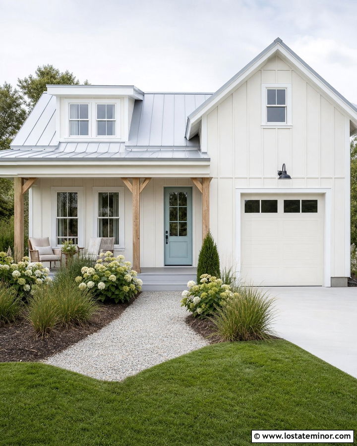 Off White House With Aqua Entry Door - 30 Off White House Design With Entry Door Ideas