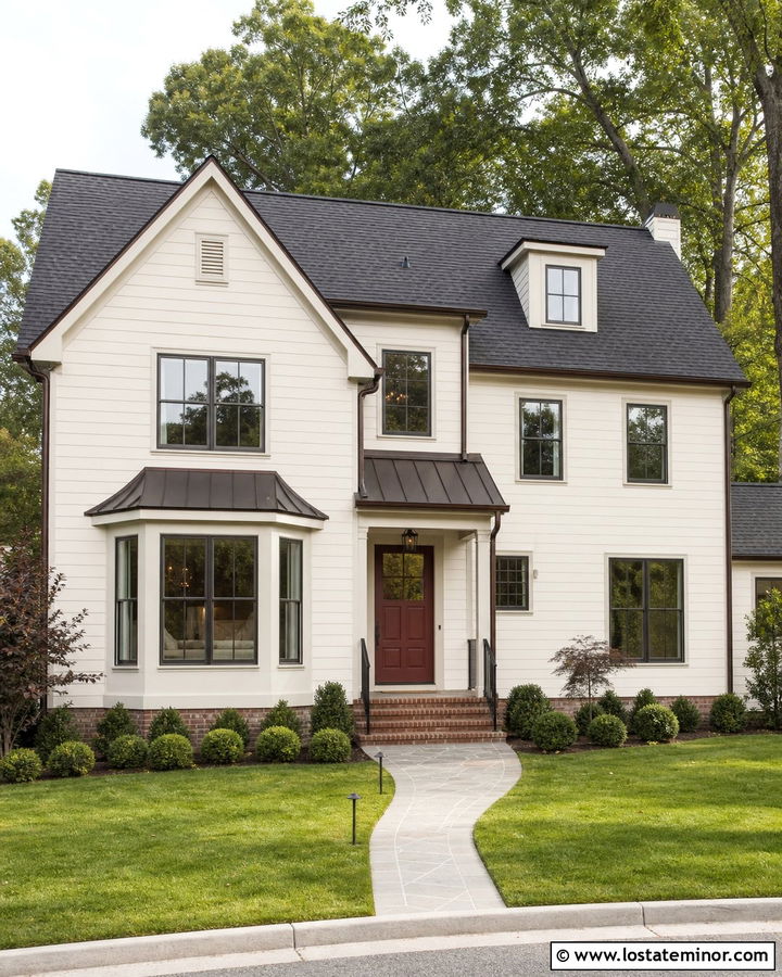 Off White House With Awning Over Bay Window - 30 Off White House Design With Awning Ideas