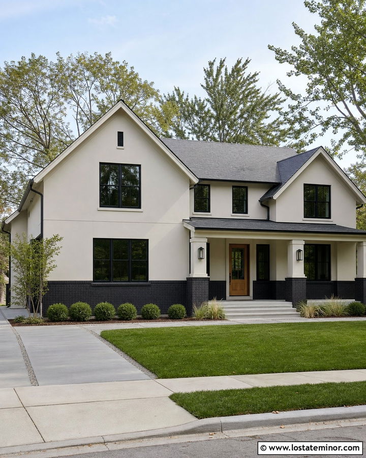 Off White House With Black Brick Wainscoting - 30 Off White House Design With Wainscoting Ideas