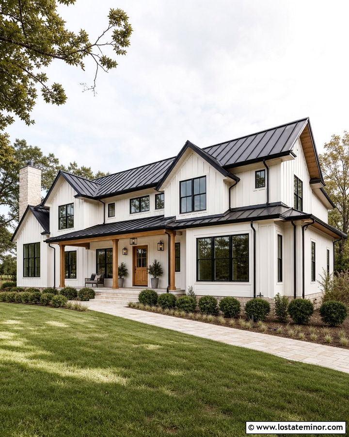 Off White House With Black Metal Roof - 30 Off White House Design With Roof Ideas