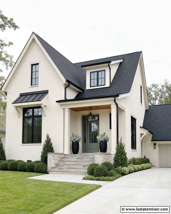 Off White House With Black Shingles And Sage Door - 30 Off White House Design With Shingles Ideas