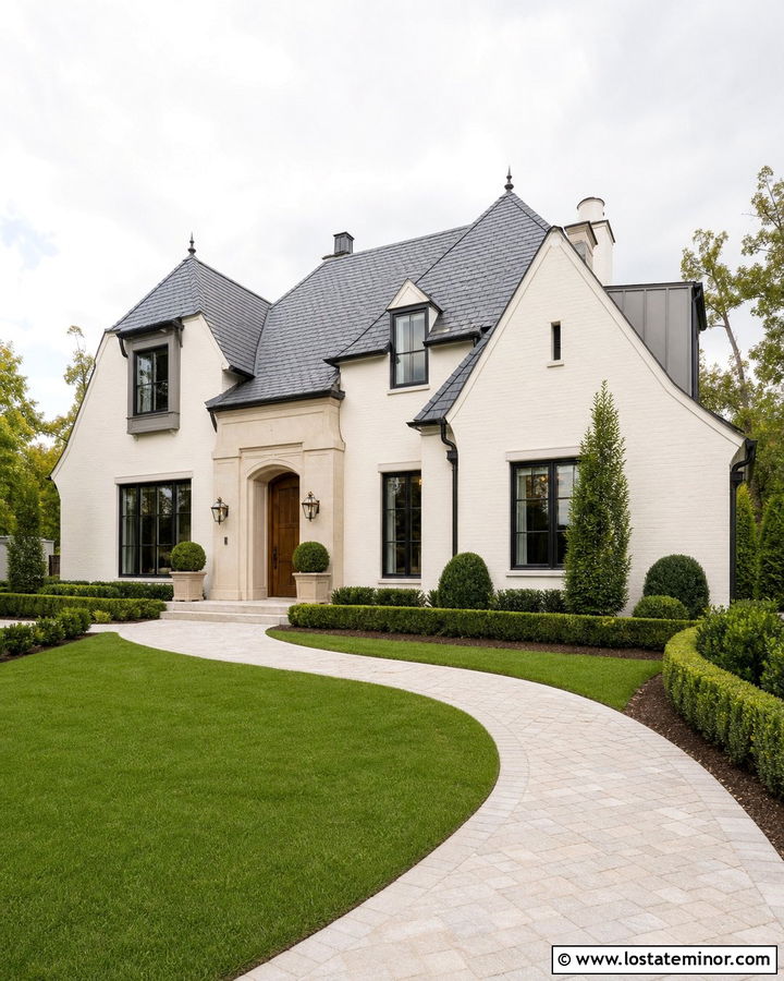 Off White House With Black Slate Roof - 30 Off White House Design With Roof Ideas