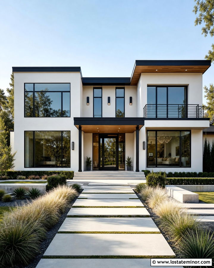 Off White House With Black Steel Window Frames - 30 Off White House Design With Window Frames Ideas