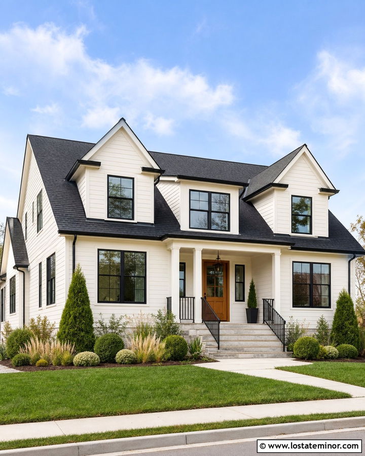 Off White House With Black Window Dormers - 30 Off White House Design With Dormers Ideas
