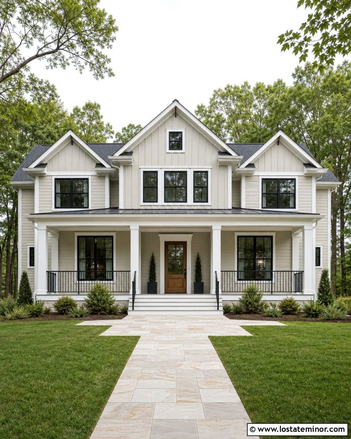 Off White House With Black Windows And White Trim - 30 Off White House Design With Trim Ideas